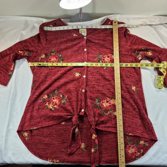 NWOT Fig & Flower Burgundy Floral Embroidered Tie-Front Knit Cardigan Blouse 2X - Picture 7 of 10